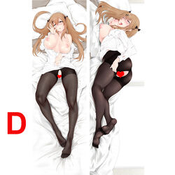 anus ass bangs bed black_bow blush bow breast_press breasts censored female girls'_frontline grin hair_between_eyes hair_ornament hairbow hairclip hand_on_own_stomach heart heart_censor large_breasts legs long_hair long_sleeves looking_at_viewer lying nipples no_bra no_scar on_back on_bed pantyhose pillow pink_eyes qi_yuan_zhi_yu seductive_smile shirt smile solo teeth torn_clothes torn_legwear twintails ump9_(girls'_frontline) white_shirt