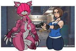 1futa 1girls armwear balls blue_eyes bottomwear breasts brown_hair christomwow claws clothed_female_nude_futanari clothing crossover cuddle_team_leader dubious_consent duo eyeless female female_human female_protagonist fingerless_gloves firearm fortnite futa_on_female futanari gloves gun handgun handwear huge_cock human imminent_sex jill_valentine large_balls large_breasts large_hands licker light-skinned_female long_tongue monster_futa mouth mouth_open nipples nude nude_futanari penis pistol resident_evil resident_evil_3 sharp_teeth surprised teeth thick_thighs tongue topwear weapon