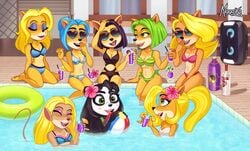 6+girls 8girls ami_bandicoot anthro beach_ball beauty_mark bikini black_bikini black_hair black_swimsuit blonde_hair blue-tinted_eyewear blue_bikini blue_hair blue_swimsuit breasts cleavage coco_bandicoot crash_(series) crash_bandicoot_(series) crash_team_racing crash_team_racing_(series) crash_team_racing_nitro-fueled drink eyeshadow female female_only floatie flower_in_hair fur furry glass green_bikini green_hair green_one-piece_swimsuit green_swimsuit hair_down heart_sunglasses hibiscus inner_tube isabella_bandicoot liz_bandicoot long_hair magaska19 megumi_bandicoot navel pasadena_o'possum pink_bikini pink_swimsuit ponytail pool poolside short_hair strapless_bikini strapless_swimsuit striped_bikini sunglasses swimsuit tawna_bandicoot tequila water white_bikini white_swimsuit wumpa_fruit yaya_panda