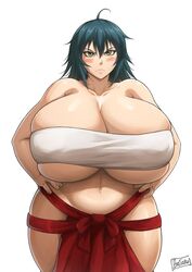 1girls bandeau batako big_breasts breasts cleavage enormous_breasts female female_only gigantic_breasts hakama huge_breasts hyper hyper_breasts japanese_clothes large_breasts looking_at_viewer manyuu_chifusa manyuu_hikenchou massive_breasts midriff thick_thighs thighs underboob voluptuous wide_hips