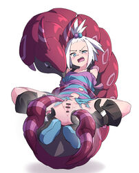 1boy 1girls angry bar_censor bare_shoulders black_footwear blue_eyes blush boots censored centipede collarbone commentary_request diphallia diphallism dress female hair_bobbles hair_ornament highres imminent_rape imminent_sex multi_penis nite_airen open_mouth penis platform_boots pokemon pokemon_(game) pokemon_(species) pokemon_bw2 pokephilia pussy rape restrained roxie_(pokemon) scolipede short_hair spiked_hair spread_legs striped striped_dress teeth tongue topknot two-tone_dress upper_teeth white_hair zoophilia