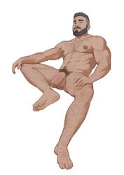 1boy abs arm_hair balls ballsack bara beard body_hair completely_nude dark_skin facial_hair flaccid foreshortening foreskin full_body intact koji_(wildlhz) large_pectorals leg_hair male male_focus male_nipples male_only male_pubic_hair mature_male moustache muscular muscular_male navel navel_hair nipples nude nude_male original partially_retracted_foreskin pectorals penis pubic_hair scrotum short_hair smile solo stomach testicles uncut undercut veins veiny_penis