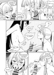 1futa 2girls ak-12_(girls'_frontline) an-94_(girls'_frontline) bar_censor big_penis blowing blush braid censored closed_eyes comic completely_nude cum dialogue erection facial female female_commander_(girls'_frontline) female_on_futa french_braid futa_with_female futanari girls'_frontline greyscale group_sex highres human huqu intersex monochrome multiple_girls nude open_mouth penis ponytail profile sensitive sensitivity_heightening smile text threesome tongue tongue_out uncommon_stimulation