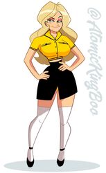 1girls artist_name atomickingboo background big_breasts blonde_hair breasts busty cleavage clothing eyebrows eyelashes eyes female freckles hair hips hourglass_figure large_breasts legs light-skinned_female light_skin lips long_hair original original_character sarah_mcneil thick_legs thick_thighs thighs voluptuous watermark wide_hips