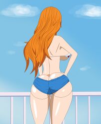 ass ass_cleavage big_breasts big_butt bikini butt_crack female female_only hips jeans long_hair marshalperv nami one_piece orange_hair shorts solo wide_hips