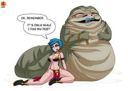 amber_eyes belly_dancer belly_dancer_outfit boots chain_leash chained character_request harem_girl harem_outfit hutt jabba_the_hutt kdrunk large_breasts loincloth slave slave_bikini slave_collar slave_leia_(cosplay) slave_outfit slavegirl star_wars teal_hair voluptuous