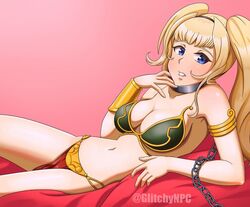 1girls belly_dancer belly_dancer_outfit blonde_hair blue_eyes chain_leash chains cleavage collar crossover_cosplay dancer dancer_outfit female female_only glitchynpc granblue_fantasy harem_girl harem_outfit large_breasts loincloth metal_collar revealing_clothes slave slave_bikini slave_collar slave_leia_(cosplay) slave_outfit slavegirl star_wars zeta_(granblue_fantasy)