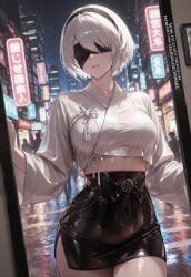 4k_render aesthetic_ai aesthetic_render ai_art ai_generated ai_generated_artwork android android_girl anime_girl anime_inspired anime_style artistic_render artwork artwork_design beautiful_character black_outfit blindfold character_design character_focus character_portrait cinematic_lighting cleavage combat_outfit concept_art cool_pose cyber_theme cyberpunk design_inspiration detailed_painting detailed_render digital_art digital_painting dynamic_pose elegant_style fanart female female_character female_warrior futuristic futuristic_ai futuristic_setting game_art heroine high_heels high_quality_render illustration mechanical_aesthetic moody_lighting nier_automata nipple_bulge platinumgames post_apocalyptic powerful_female realistic_lighting robot_design robot_girl sci_fi science_fiction setting smooth_shading square_enix stunning_visuals stylized_art sword thighhighs video_game_character video_game_fanart white_hair yorha_2b