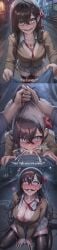 1boy 1girls ahe_gao ai_generated areola_slip black_hair blazer blowjob blue_eyes breasts cleavage clothed clothed_sex clothing_aside collared_shirt cum cum_in_mouth cum_on_breasts deepthroat english_text facial fellatio female fucked_silly grabbing_another's_hair hair_grab hair_ribbon heart-shaped_pupils irrumatio kneeling kuchisake-onna large_breasts large_penis large_testicles male male/female male_pov monster_girl necktie nightmare_waifu oral pleated_skirt school_uniform schoolgirl slit_mouth spoken_heart stitched_mouth subtitled talking_to_viewer tearing_up testicles text thighhighs tongue_out viewer_pov wariza wholesome yokai youkai