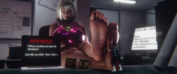 1boy banknote big_breasts blonde_hair feet feet_on_table feet_up female femdom foot_fetish foot_focus foot_worship giantess larger_female larger_female_smaller_male male mimi_(palaman2122) money office office_lady palaman2122 rules smaller_male soles toes