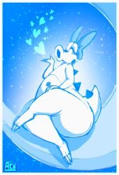 1female 1girls 2025 ace2564 anthro birdo birdo_(character) blue_color bow claws digital_media_(artwork) fat female female_focus female_only half-closed_eye heart huge_ass huge_thighs mario_(series) moon moonlight nintendo sitting solo solo_female solo_focus