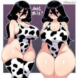 1girls alternate_breast_size_(larger) animal_print arms_behind_back artist_name bags_under_eyes bighugelarge black_eyes black_hair breasts cleavage closed_mouth cow_print cow_print_thighhighs curvy english_text got_milk? groin hair_between_eyes hex_maniac_(pokemon) hex_maniac_(pokemon_legends:_z-a) highleg highleg_one-piece_swimsuit huge_breasts long_hair looking_at_viewer multiple_views nintendo occult_maniac occult_maniac_(pokemon) occult_maniac_(pokemon_legends:_z-a) occult_maniac_(z-a) one-piece_swimsuit pokemon pokemon_legends:_z-a print_thighhighs sideboob solid_circle_eyes swimsuit thick_thighs thighhighs thighs thong_one-piece_swimsuit wide_hips