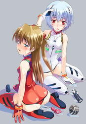 2girls artist_request ass asuka_langley_sohryu blue_eyes blue_hair blush breasts clothing dildo female female_only gloves human interface_headset leliel light-skinned_female light_skin long_hair multiple_girls neon_genesis_evangelion orange_hair pale-skinned_female pale_skin panties pilot_suit plugsuit pussy_juice red_eyes red_hair rei_ayanami sachiel sex_toy shamshel short_hair small_breasts stockings thighhighs toy twintails vibrator