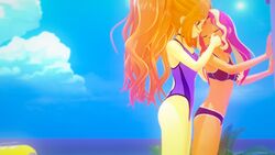 3d adagio_dazzle beach big_ass big_breasts big_butt big_hips big_thighs cleavage curly_hair darckanllel equestria_girls female female_focus female_only hourglass_figure huge_ass huge_breasts huge_butt huge_hips huge_thighs large_ass large_breasts large_butt long_hair my_little_pony orange_hair orange_skin red_hair sunset_shimmer swimsuit wide_hips yellow_skin yuri