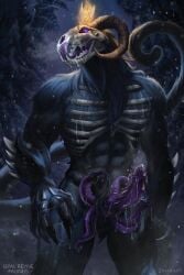 1boy 1monster 2_horns a_soul_to_touch_(book) abs barbed_penis barbs big_horns big_tail black_claws black_fingernails black_fur black_hair black_nails black_tail bone bones broken_skull cat_claws cat_skull cat_tail clawed_fingers clawed_hands claws commission_art commissioned cracked cracked_skin cracked_skull cum cum_drip cum_dripping cum_dripping_from_penis cumdrip dark_hair dark_skin drip dripping dripping_cum dripping_semen drool drool_string drooling drooling_tongue duskwalker duskwalker_brides fangs faunus_(duskwalker_brides) feet_out_of_frame felid felid_demon felid_humanoid feline_demon feline_humanoid feline_tail fire flame fluffy_fur forest forest_background fur girthy_penis glowing_eyes horns kitty_(duskwalker_brides) large_penis licking licking_lips licking_own_lips licking_teeth little_fire long_tail long_tongue looking_at_viewer male male_monster mane mignon_arts monster monster_boy monster_cock monster_male muscular muscular_male muscular_monster nature nature_background not_ai_generated novel_character novel_illustration opal_reyne_(writer) open_mouth outdoors penis purple_eyes ram_horn ram_horns ribbed_penis ribcage saliva saliva_drip saliva_string scar scar_on_face scars sharp_claws sharp_fangs sharp_fingernails sharp_nails sharp_teeth skeleton_markings skull skull_head snow snowflakes snowing soul spiked_arms spiked_penis spikes spikes_(anatomy) spikes_on_penis spoilers tail teeth thick_tail toned toned_male toned_stomach tongue tongue_out very_long_tail winter zakuga_mignon zinyx_art
