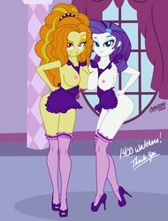 2girls adagio_dazzle apron bare_breasts big_breasts breast_squish breasts breasts_out chancero duo equestria_girls female female_only females_only friendship_is_magic hasbro high_heels looking_at_viewer maid_uniform my_little_pony nipples nude panties rarity_(eg) rarity_(mlp) stockings straight_hair