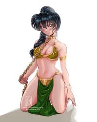 1girls aquarina armlet belly_dancer belly_dancer_outfit black_hair braided_hair brown_eyes chain_leash chained cleavage collar crossover_cosplay dancer dancer_outfit female female_only fit_female harem_girl harem_outfit inuyasha kagome_higurashi kneeling large_breasts len_barboza loincloth long_hair looking_at_viewer metal_collar revealing_clothes slave slave_bikini slave_collar slave_leia_(cosplay) slave_outfit slavegirl star_wars