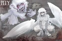 all_fours angel angel_wings bovine_humanoid butt demihuman from_behind grey_eyes hair_covering_breasts i_wanna_fuck_her_so_bad i_want_her_to_sit_on_my_face_while_i_eat_her_out kill2kiss looking_pleasured naked_female nude oc original pale_skin sharp_teeth sheep_ears sheep_tail solo_female white_hair wingsspreading