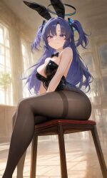 ai_generated blue_archive bunny_ears bunny_girl bunnysuit cleavage large_thighs medium_breasts pantyhose perfect_body seated sfw sitting slombert small_breasts tights yuuka_(blue_archive)