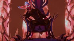 3d_(artwork) anthro armwear black_latex chair clothed clothing digital_media_(artwork) furniture glistening glistening_body hi_res isaacjexo jex latex latex_armwear latex_clothing latex_legwear latex_skinsuit legwear male ospreythewicker reflection rexouium skinsuit solo throne tight_clothing