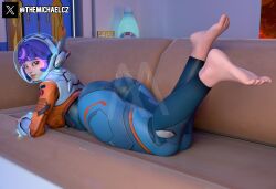 1girls 2025 3d 3d_(artwork) 3d_render ass blender blender_(artwork) blender_(software) blender_cycles blizzard_entertainment blue_bodysuit blue_pants bodysuit brown_eyes chilling couch eyelashes feet feet_up female futuristic glowing glowing_hair helmet high_quality high_resolution highres juno_(overwatch) legs_together lips looking_at_viewer lying lying_on_couch lying_on_stomach martian nose orange_jacket overwatch overwatch_2 purple_eyebrows purple_hair smiling smiling_at_viewer solo solo_female solo_focus space_helmet spacesuit the_michael toes toes_scrunch watermark