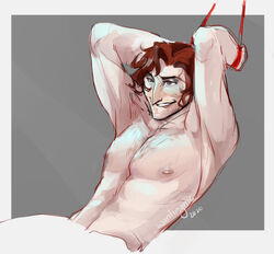 1boy arms_above_head julian_devorak male male_focus male_only red_hair red_rope solo solo_male the_arcana tied_hands tied_up