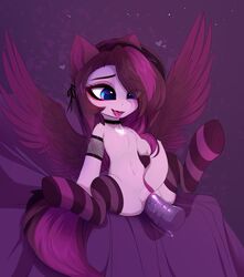 clothing corruptedluna dildo equid equine fan_character female feral genitals happy leggings leggings_only legwear magnaluna mammal masturbation pegasus pussy sex_toy solo tongue tongue_out wings