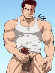 1boy 41raco ball_hair balls balls_out bara bare_shoulders beard beating_off big_balls big_penis boner bottomless bottomless_male endeavor_(my_hero_academia) enji_todoroki erect_penis erection facial_hair hairy_balls hard_on highres jacking_off jerking jerkingoff kirupi large_pectorals looking_at_penis male male_focus male_masturbation male_only male_pubic_hair masturbation mature_male muscle_shirt muscles muscular muscular_male my_hero_academia naked_shirt official_alternate_costume one-handed_masturbation pectoral_cleavage pectorals penile_masturbation penis penis_out pubic_hair scar scar_across_eye shirt short_hair sideburns sidepec solo solo_male spiked_hair standing_male standing_masturbation stiffy stroking stroking_cock stroking_penis stubble tank_top thick_thighs thighs uncensored veins veiny_muscles veiny_penis wanking white_tank_top