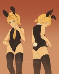 blue_eyes femboy kagamine_len playboy_bunny stockings tie tied_hair vocaloid yellow_hair