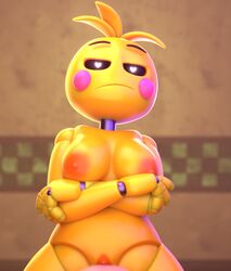 3d 3d_(artwork) ankha_ride_(minus8) anthro ashleyorange avian bird bored bored_expression chicken cowgirl_position crossed_arms five_nights_at_freddy's five_nights_at_freddy's_2 frown heart-shaped_pupils lovetaste_chica neonnnzz nude nude_female solo solo_female solo_focus toy_chica_(ashleyorange) toy_chica_(fnaf) toy_chica_(love_taste) yellow_body