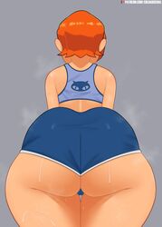 1girls 2021 alternate_version_available artist_signature ass ass_focus ass_shot back_view ben_10 big_ass bubble_butt cartoon_network coldarsenal dat_ass facing_forward female female_only gwen_tennyson huge_ass low-angle_view orange_hair short_hair simple_background sportswear teen teenage_girl teenager thick_thighs thighs tight_clothing tight_fit white_background workout_clothes young