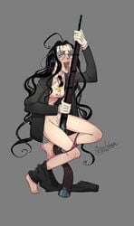 1girls barefoot disclaimer feet glasses gun hellsing hellsing_ultimate licking nazi pointy_teeth rip_van_winkle small_breasts sweat toes vampire