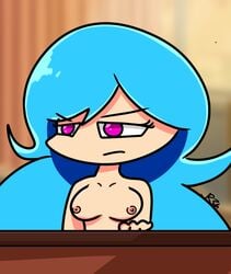 1girls adult angry background blue_hair breasts cyan_hair disappointed female fnf_mods friday_night_funkin grumpy hand long_hair mad magenta_eyes naked nipples original_sky_(friday_night_funkin) sky_(friday_night_funkin) table