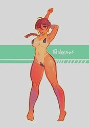 aubrey_(sea_legs) blush commission freckles micro_bikini ndasfw red_hair sea_legs tan_skin tanline thick_thighs