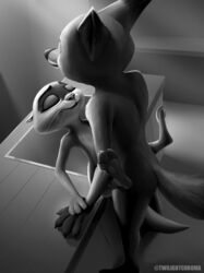 anthro canid canine digital_media_(artwork) disney duo female flat_chest fur hi_res interspecies kitchen lutrine male male/female mammal monochrome mrs._otterton mustelid nick_wilde nude penetration sex smile twilightchroma zootopia