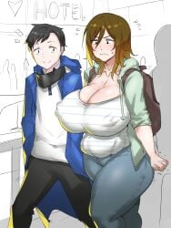 1boy 1girls alternate_breast_size bandai bare_legs big_breasts black_hair blush breasts brown_hair cleavage covered_erect_nipples curvaceous curvy curvy_body curvy_female curvy_figure digimon digimon_story digimon_story:_cyber_sleuth digimon_story:_cyber_sleuth_hacker's_memory erect_nipples erect_nipples_under_clothes female huge_breasts human keisuke_amasawa large_breasts long_hair makiko_date male natedecock plump police policewoman short_hair smile standing straight sweat thick_thighs thighs trembling venus_body voluptuous wide_hips