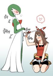 1boy 1girls clothing cum cumming female female_human femboy femboy_on_female femdom gardevoir handjob human male male/female male_gardevoir male_pokemon male_pokemon/female_human malesub may_(pokemon) may_(pokemon_oras) nintendo pokémon_(species) pokemon pokemon_(species) pokemon_oras raimaru straight text