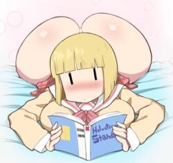 1girls absurd_res alternate_version_available ass big_ass big_breasts big_butt blonde_hair blush bottomless breasts female high_resolution huge_ass huge_breasts large_ass large_breasts mob_face nichijou no_panties sekiguchi_yuria short_hair skirt skirt_lift solo thanuki thanukiart