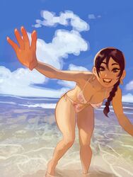 aubrey_(sea_legs) beach bikini breasts cleavage freckles looking_at_viewer ndasfw sea_legs thick_thighs