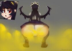 ass ass_focus big_ass big_butt fart fart_fetish farting filia_(skullgirls) futakuchi-onna long_hair pale_skin panty raspulence red_eyes samson_(skullgirls) skullgirls squatting tentacle_hair white_panties white_skin