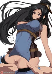 areola areolae ass atlus bbadogg big_hips black_hair breasts clothed clothed_sex female female_focus female_only heart-shaped_pupils heart_eyes large_ass large_hips light-skinned_female light_skin long_hair nipple nipple_play nipple_slip nipples ponytail pussy radiant_historia raynie_(radiant_historia) sex thick_thighs vagina vaginal_penetration young