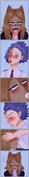 blush cat_ears cum cum_in_mouth dark-skinned_female female hanna_nakamura hitoshi_shinso holding_head my_hero_academia my_hero_academia_(oc) open_mouth penis