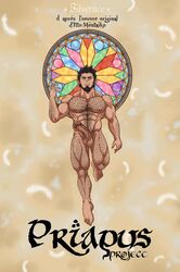 1boy abs bara beard black_hair church completely_nude_male deity doujinshi fanart feathers hairy_abs hairy_arms hairy_chest hairy_legs hairy_male male_focus male_only mature_male muscular muscular_male naked_male pectorals priapus priest silverace spiked_hair stained_glass yaoi