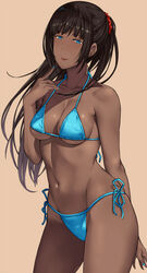 1girls arm_up armpits bangs bare_arms bare_legs bare_midriff bare_shoulders bare_thighs belly_button bikini bikini_bottom bikini_top black_hair blue_bikini blue_eyes breasts cleavage dark-skinned_female dark_skin ear_piercing female female_focus female_only highlow inner_sideboob light_blue_bikini long_hair long_ponytail looking_at_viewer micro_bikini midriff navel navel_line ponytail revealing_clothes side-tie_bikini side_view sideboob skimpy skimpy_bikini skimpy_clothes sole_female solo solo_female solo_focus swimsuit swimwear tan_body tan_skin thick_thighs toned tongue tongue_out underboob