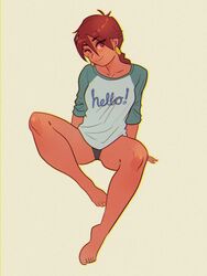 aubrey_(sea_legs) freckles legs_spread looking_at_viewer ndasfw panties red_hair sea_legs shirt tan_skin thick_thighs thighs