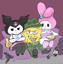 1boy 2d 2girls anthro bobcholo crossover eastern_and_western_character female furry gangster_spongebob goes_hard gun kuromi male meme mob_face my_melody nickelodeon onegai_my_melody sanrio savagensfw sketch smooth_skin spongebob_squarepants spongebob_squarepants_(character) tagme weird_crossover