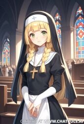 ai_generated blonde_hair church church_interior cross_necklace lillie_(pokemon) lv99slime nun nun's_habit nun_outfit pokemon stained_glass