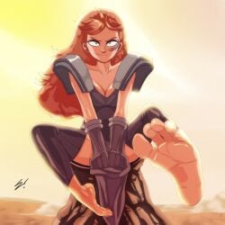 2017 armor barefoot digital_media_(artwork) face_tattoo feet female female_only foot_fetish foot_focus light-skinned_female light_skin orange_hair rick_and_morty scamwich summer_smith tattoo
