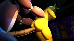 1boy 1girls alternate_ass_size anal anal_penetration anal_sex animated animatronic anthro avian avian_humanoid big_ass big_butt big_penis bonnie_(fnaf) doggy_style five_nights_at_freddy's looking_back metal metallic_body moaning pounding sex sfm_king sound straight toy_chica_(fnaf) video yellow_skin