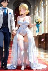 ai_generated big_ass big_breasts blonde_female blonde_hair blonde_hair blonde_hair_female bride hidaka_koharu high_score_girl huge_ass huge_breasts thick_thighs thighs wedding wedding_dress